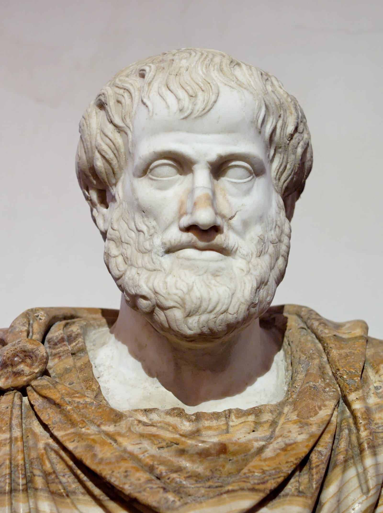 Buste en marbre d'un homme à barbe courte, portrait d'Aristote
